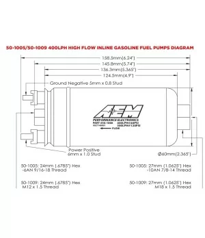 AEM 50-1009 Universal 400 Lph Fuel Pump 