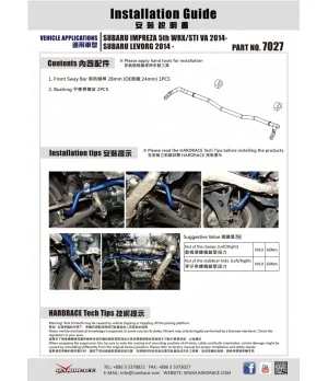 Hardrace 7027 Front Sway Bar Subaru WRX